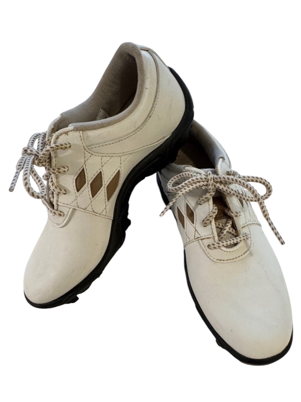 Kids FootJoy Junior Golf Shoes White Tan Cleats Youth Size 3M Lace Up Unisex